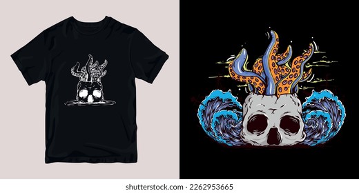 creepy monster t-shirt stylish and clothing printable trendy tshirt design. print, industrial products. global swatch.