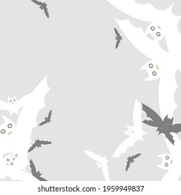 Creepy Motion Scary Bats Vector Background. Print Black Chaos Funny Modern Style Background. White Orange Light Spooky Halloween Art Illustration. Silver Grey Attack Retro Art Flying Bats Fabrics.