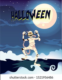 creepy mummy in halloween scene vector illustration design