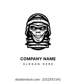 Creepy mummy hand drawn logo design illustration, perfect for Halloween events, horror themed projects, and spooky merchandise. Mysterious, eerie, and unforgettable.