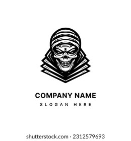 Creepy mummy hand drawn logo design illustration, perfect for Halloween events, horror themed projects, and spooky merchandise. Mysterious, eerie, and unforgettable.