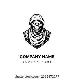 creepy mummy hand drawn logo design illustration