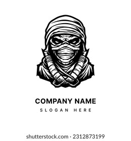 creepy mummy hand drawn logo design illustration