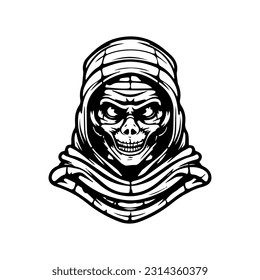 creepy mummy hand drawn logo design illustration