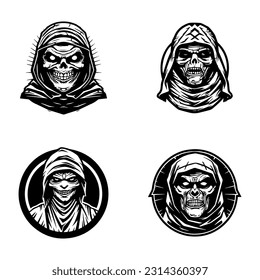 creepy mummy hand drawn logo design illustration