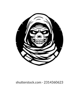 Creepy mummy hand drawn logo design illustration, perfect for Halloween events, horror themed projects, and spooky merchandise. Mysterious, eerie, and unforgettable.
