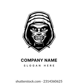 creepy mummy hand drawn logo design illustration