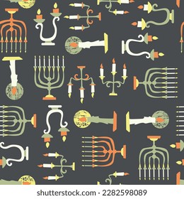 Creepy and mysterious candle holders with melting candles - seamless repeating pattern illustration