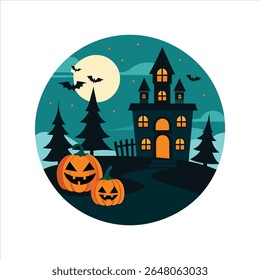 Noite assustadora com abóboras Ilustração de Halloween