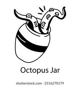 Creepy octopus jar icon in doodle style 