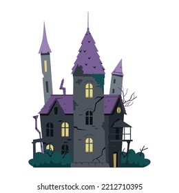 Creepy old castle d Halloween vector illustration isolated on white.