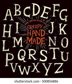 Creepy old halloween hand made alphabet lettering. Vector illustration.