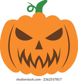 Creepy orange halloween pumpkin vector icon