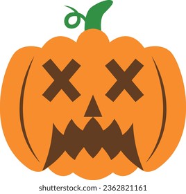 Creepy orange halloween pumpkin vector icon