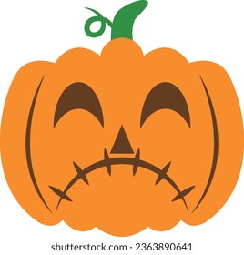 Creepy orange halloween pumpkin vector icon