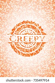 Creepy orange mosaic emblem with background