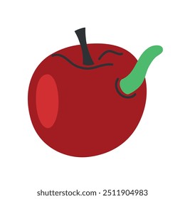 Manzana venenosa espeluznante para la celebración de Halloween, Ilustración vectorial de fruta roja con gusano peculiar, decoración de fiesta de terror, truco o trato, ícono de otoño, Clipart de color aislado sobre fondo blanco