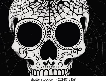 A creepy portrait of a skull for "dia de los muertos", "Day of the dead". Black and White