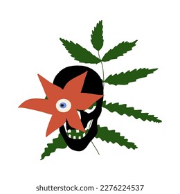 Creepy Predator Blossoms. Dangerous Tropical Flowers, Monster Plants. Vector illustration isolated on white background.