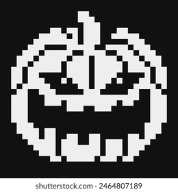 Creepy pumpkin 1-bit abstract creepy character pixel art icon. Happy Halloween. Design for logo, sticker, mobile app, website. Isolated vector illustration.