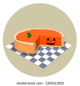 Creepy pumpkin cake with a pumpkin face hidden inside
