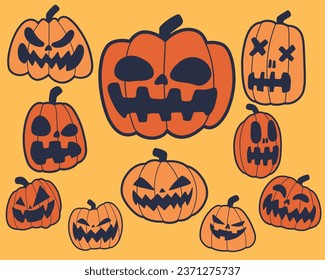 Creepy pumpkin vector illustration set