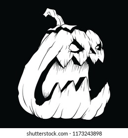 Creepy pumpkin, white pattern on a black background