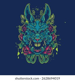 creepy rabbit with floral decoration artwork illustration