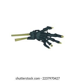 Creepy rotten zombie hand vector illustration. Horror, walking dead, monsters for Halloween. Cartoon drawing of rotting arm isolated on white background. Halloween concept