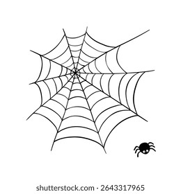 Creepy scary element colection for Halloween occasion. Spiderweb, spider and web. Horror decorations line art hand drawn 