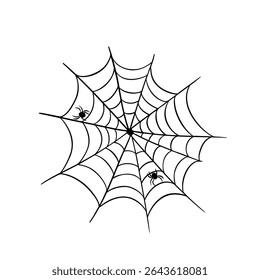 Coleção de elementos assustadores assustadores para a ocasião do Halloween. Teia de aranha, aranha e teia. Decorações de terror arte de linha desenhada à mão 