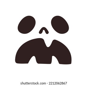 Creepy scary Halloween face with evil and horror emotion, shocked expression. Spooky monster stencil. Helloween holiday character silhouette. Flat vector illustration isolated on white background