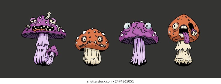 Creepy scary mushrooms. Halloween characters