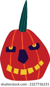 a creepy scary orange pumpkin with an evil muzzle, An illustration in a modern childish hand-drawn style