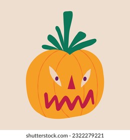 a creepy scary pumpkin with an evil muzzle, An illustration in a modern childish hand-drawn style