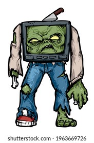 espeluznante y aterrador pegatina de ilustración vectorial de zombie TV