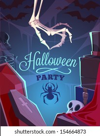 Creepy Skeleton Hand. Halloween Card\poster. Vector Illustration.