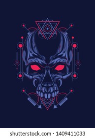The creepy skull face with sacred geometry pattern