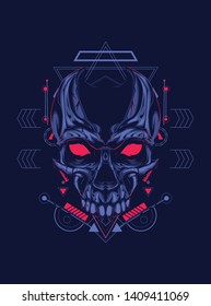 The creepy skull face with sacred geometry pattern