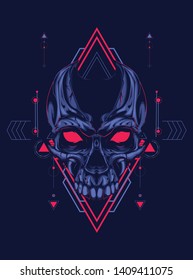 The creepy skull face with sacred geometry pattern