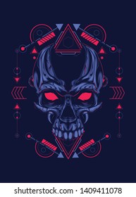 The creepy skull face with sacred geometry pattern