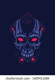The creepy skull face with sacred geometry pattern