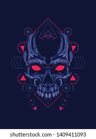 The creepy skull face with sacred geometry pattern