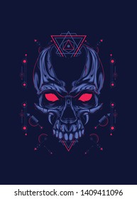 The creepy skull face with sacred geometry pattern