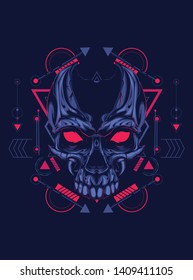 The creepy skull face with sacred geometry pattern