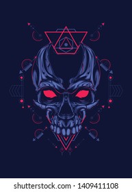 The creepy skull face with sacred geometry pattern