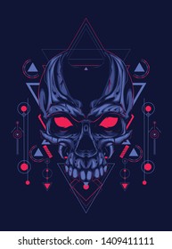 The creepy skull face with sacred geometry pattern