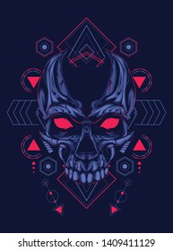 The creepy skull face with sacred geometry pattern