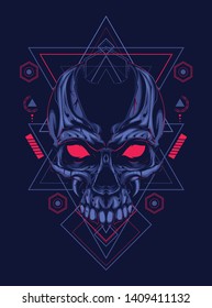 The creepy skull face with sacred geometry pattern