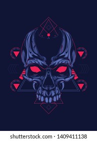 The creepy skull face with sacred geometry pattern